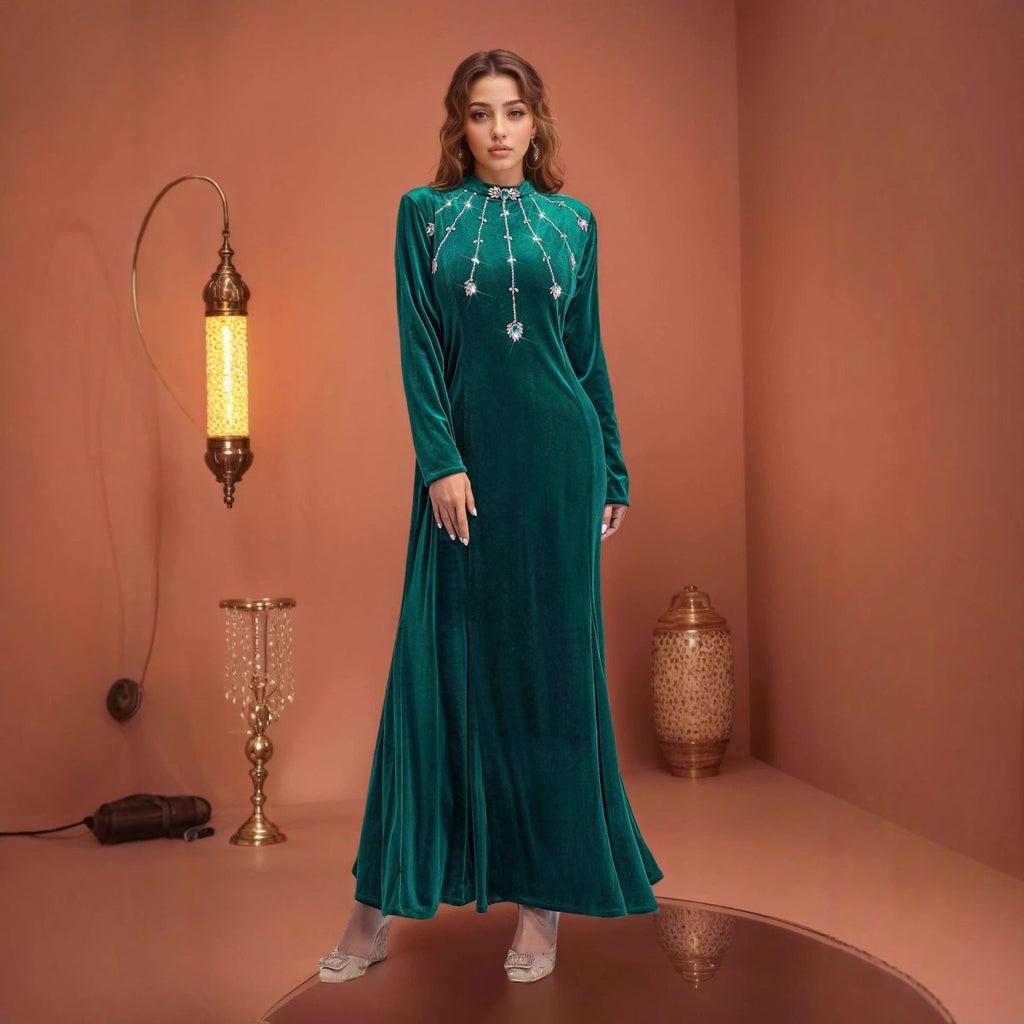 Beaded Velvet Mermaid Gown | Hand-Embellished Fishtail Dress(MA375)