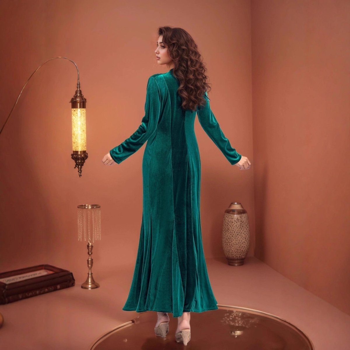 Beaded Velvet Mermaid Gown | Hand-Embellished Fishtail Dress(MA375)