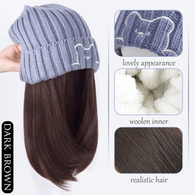 Beanie Hat Synthetic Short Wig Hat with Hair Extension Natural Hair Color Black Brown Wigs for Women Wool Product Wigs For Black Women Cosplay Wigs For Women