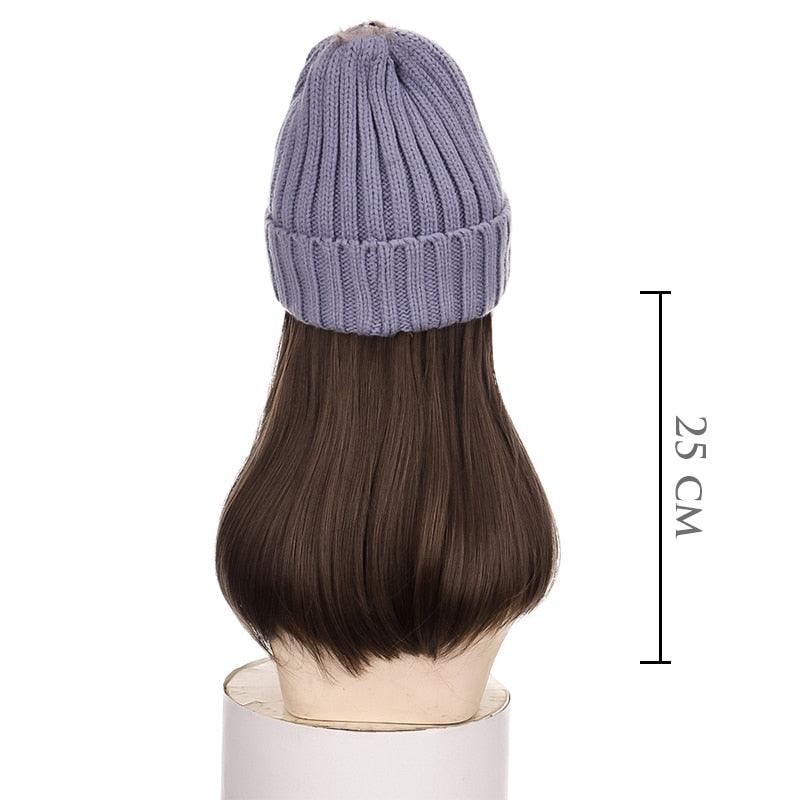 Beanie Hat Synthetic Short Wig Hat with Hair Extension Natural Hair Color Black Brown Wigs for Women Wool Product Wigs For Black Women Cosplay Wigs For Women