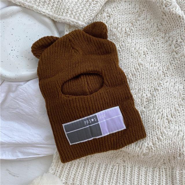 Bear Ears Balaclava Ladies 1 Hole Ski Mask Handmade Crochet Full Face Wooly Hat Cute Girl Winter Streetwear Warm Beanie Knitted Ski Full Face Covering Adult Winter Balaclava for Outdoor Sports Weather Balaclava Ski Mask for Men Windproof Thermal Beanie