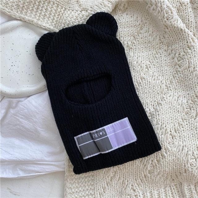 Bear Ears Balaclava Ladies 1 Hole Ski Mask Handmade Crochet Full Face Wooly Hat Cute Girl Winter Streetwear Warm Beanie Knitted Ski Full Face Covering Adult Winter Balaclava for Outdoor Sports Weather Balaclava Ski Mask for Men Windproof Thermal Beanie