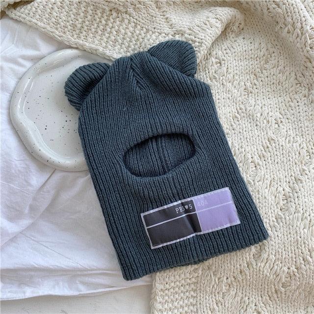 Bear Ears Balaclava Ladies 1 Hole Ski Mask Handmade Crochet Full Face Wooly Hat Cute Girl Winter Streetwear Warm Beanie Knitted Ski Full Face Covering Adult Winter Balaclava for Outdoor Sports Weather Balaclava Ski Mask for Men Windproof Thermal Beanie