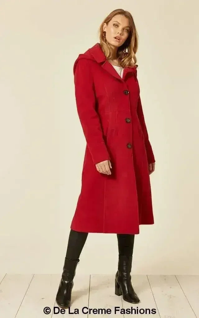 Wool Blend Hooded Mid Length Coat (1704)