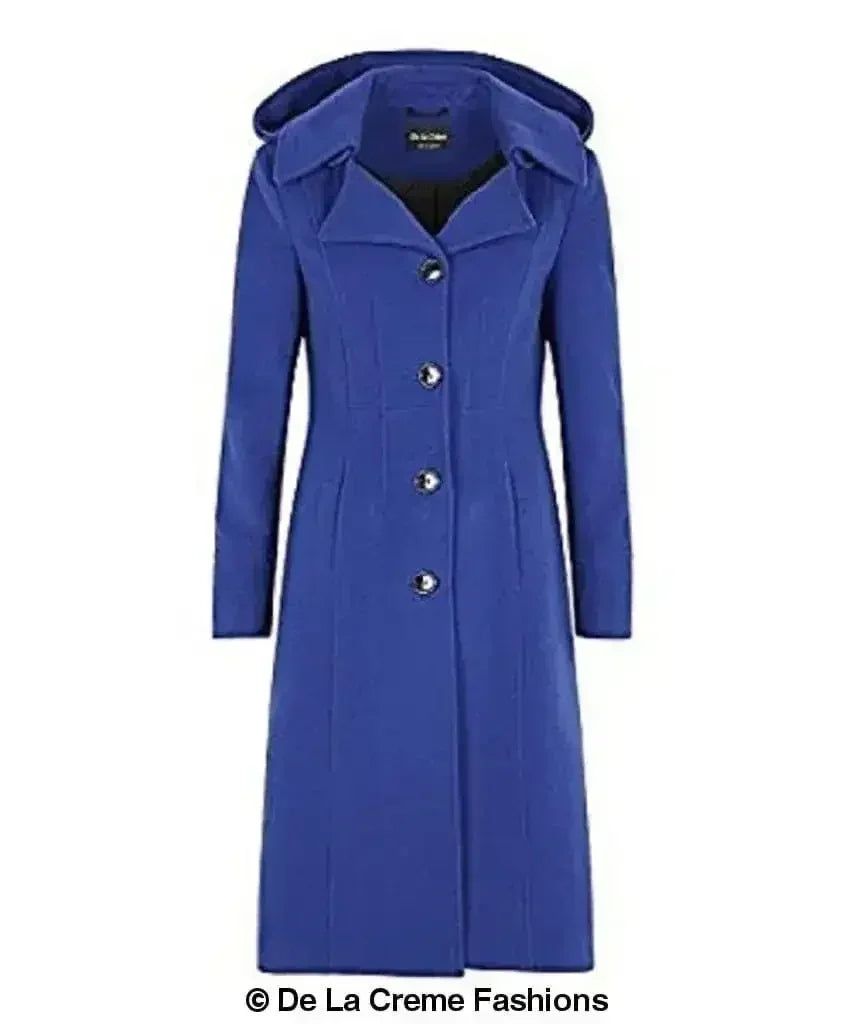 Wool Blend Hooded Mid Length Coat (1704)