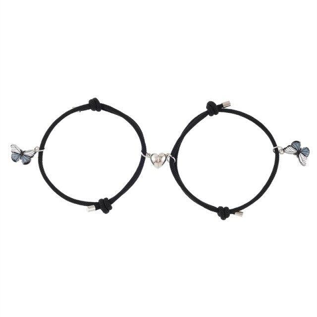 Beautiful Bracelets Set For Couple Mutual Attraction Braided Rope Couple Bracelets Blue Butterfly Relationship Matching Bracelet Set Heart Magnet Mutual Attraction Rope Bracelets Lover Gifts For Best Friend Women Men