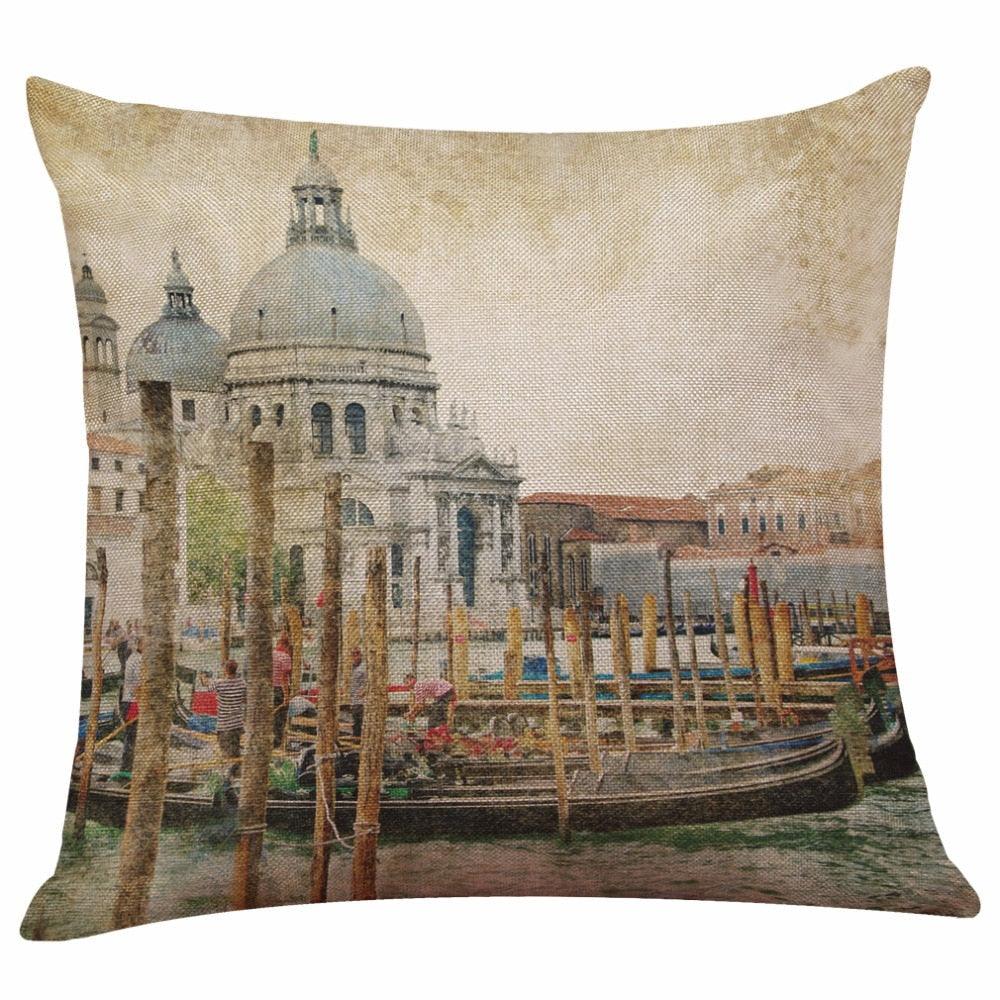 Beautiful Vintage Venice Water City Pillow Cover Polyester And Linen Single-sided Printing Home Decoration Cushion Cover Square Decorative Throw Pillow Case Personalized Cushion Cover Water City Vintage Antique Italy Venice 45x45cm