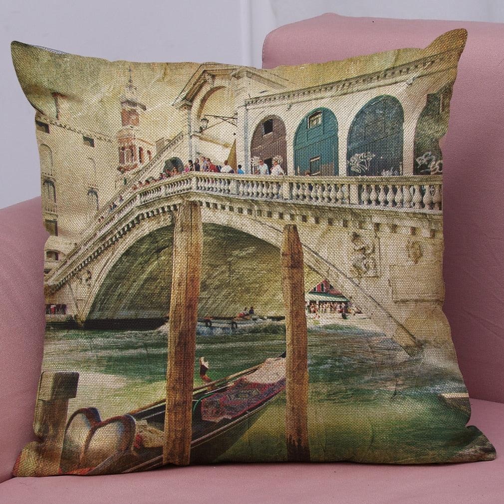 Beautiful Vintage Venice Water City Pillow Cover Polyester And Linen Single-sided Printing Home Decoration Cushion Cover Square Decorative Throw Pillow Case Personalized Cushion Cover Water City Vintage Antique Italy Venice 45x45cm