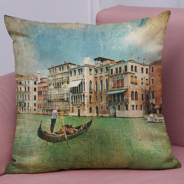 Beautiful Vintage Venice Water City Pillow Cover Polyester And Linen Single-sided Printing Home Decoration Cushion Cover Square Decorative Throw Pillow Case Personalized Cushion Cover Water City Vintage Antique Italy Venice 45x45cm
