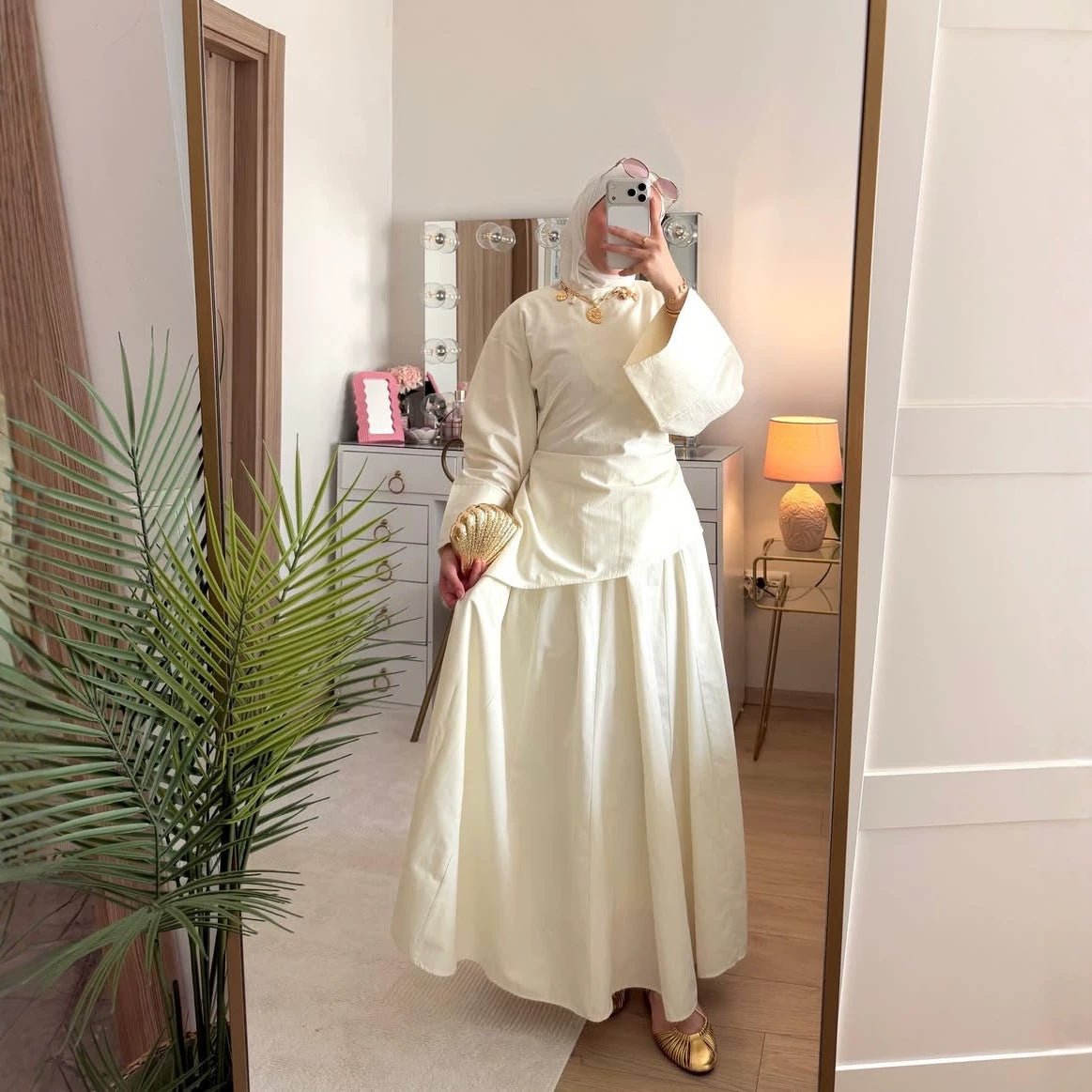Bell Sleeve Back-Tie Top & A-Line Maxi Skirt Set(MS469)