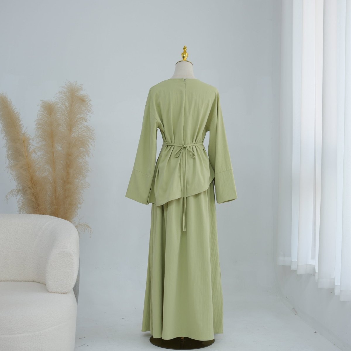Bell Sleeve Back-Tie Top & A-Line Maxi Skirt Set(MS469)