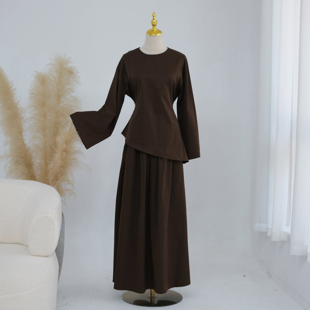 Bell Sleeve Back-Tie Top & A-Line Maxi Skirt Set(MS469)