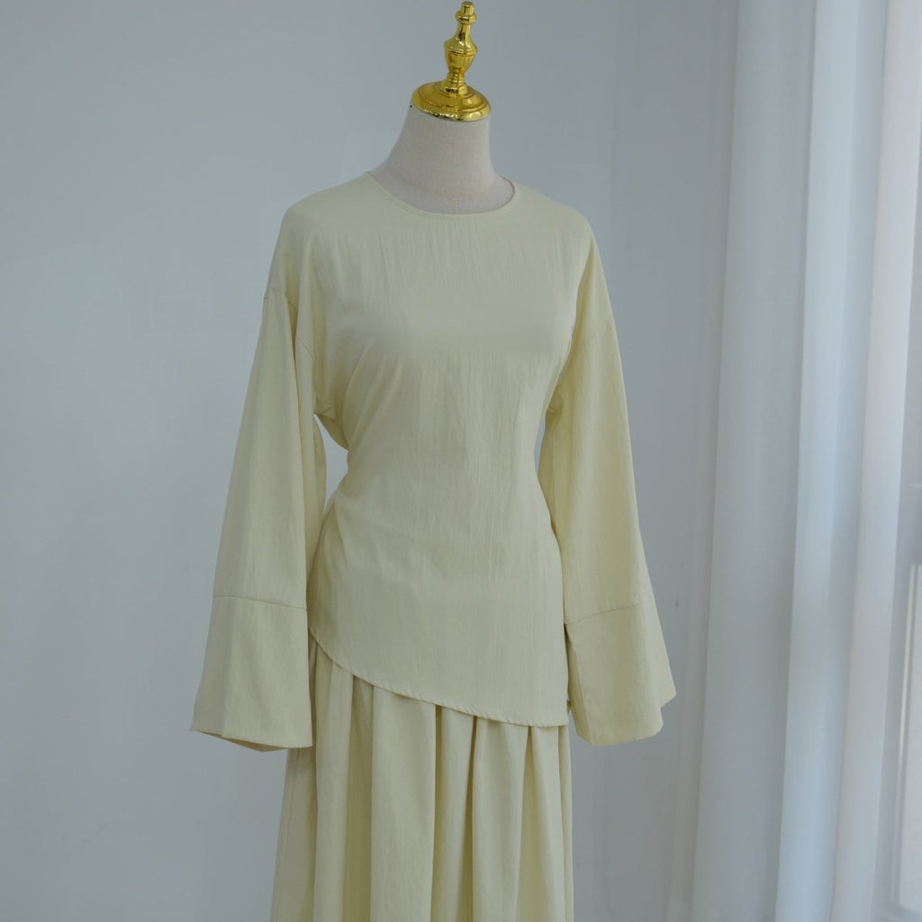 Bell Sleeve Back-Tie Top & A-Line Maxi Skirt Set(MS469)