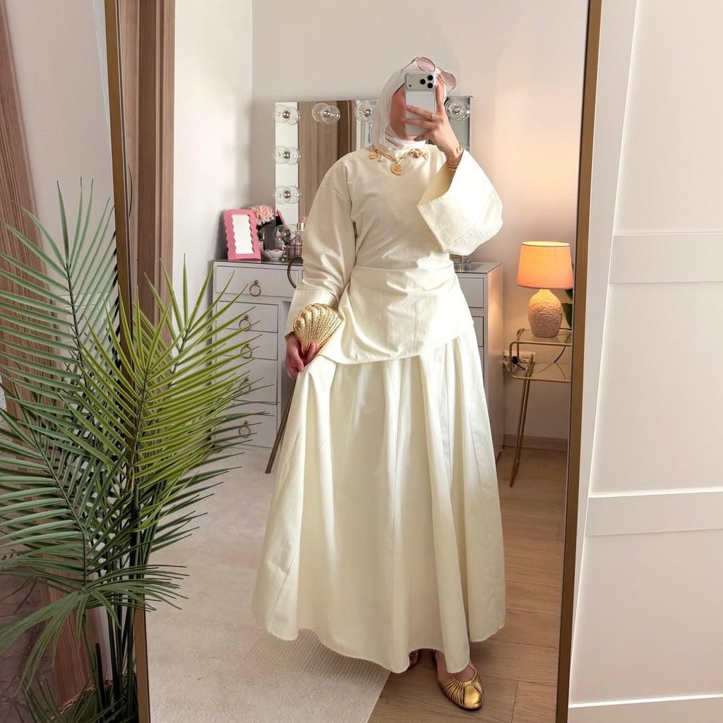 Bell Sleeve Back-Tie Top & A-Line Maxi Skirt Set(MS469)