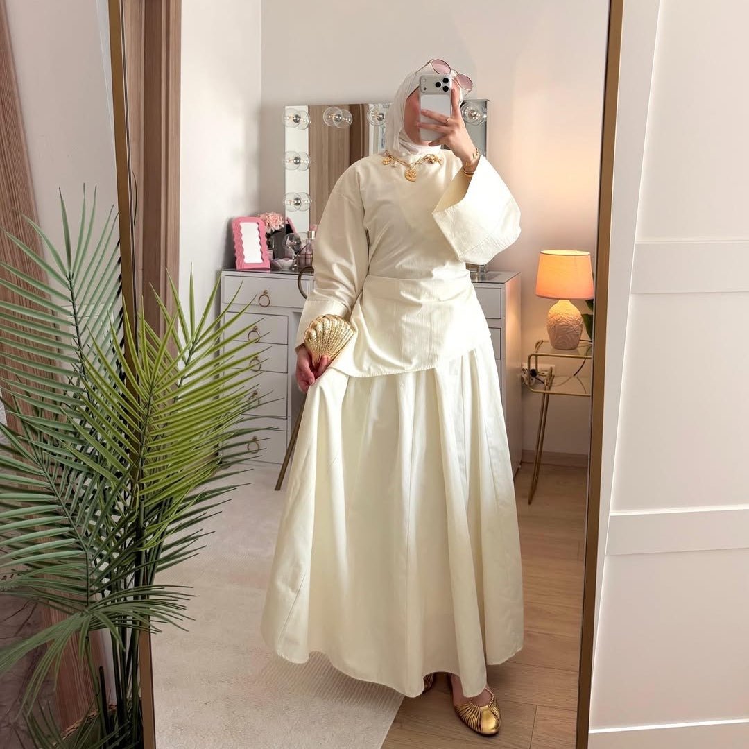 Bell Sleeve Back-Tie Top & A-Line Maxi Skirt Set(MS469)