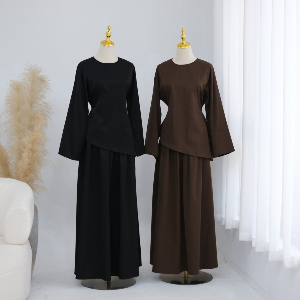 Bell Sleeve Back-Tie Top & A-Line Maxi Skirt Set(MS469)
