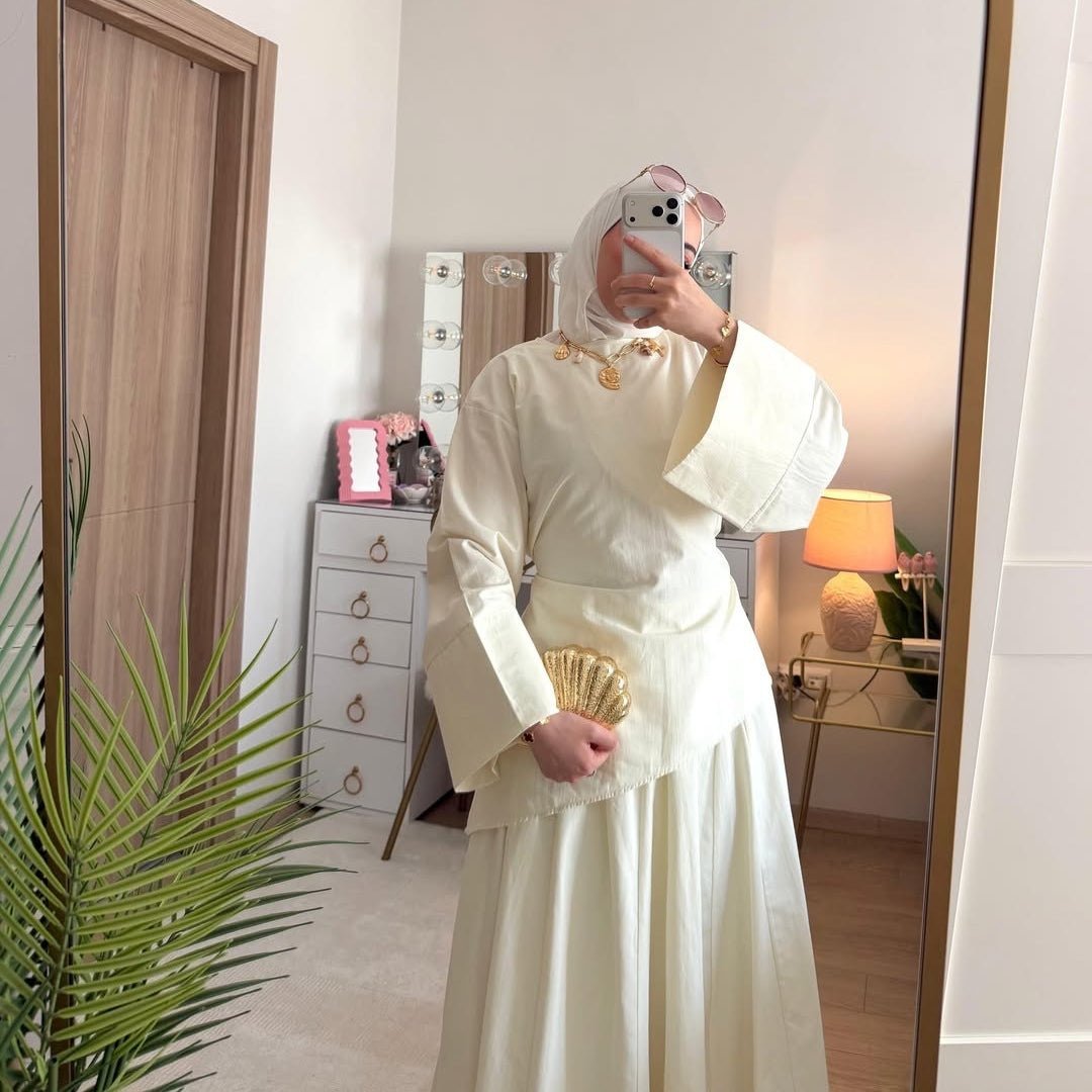 Bell Sleeve Back-Tie Top & A-Line Maxi Skirt Set(MS469)