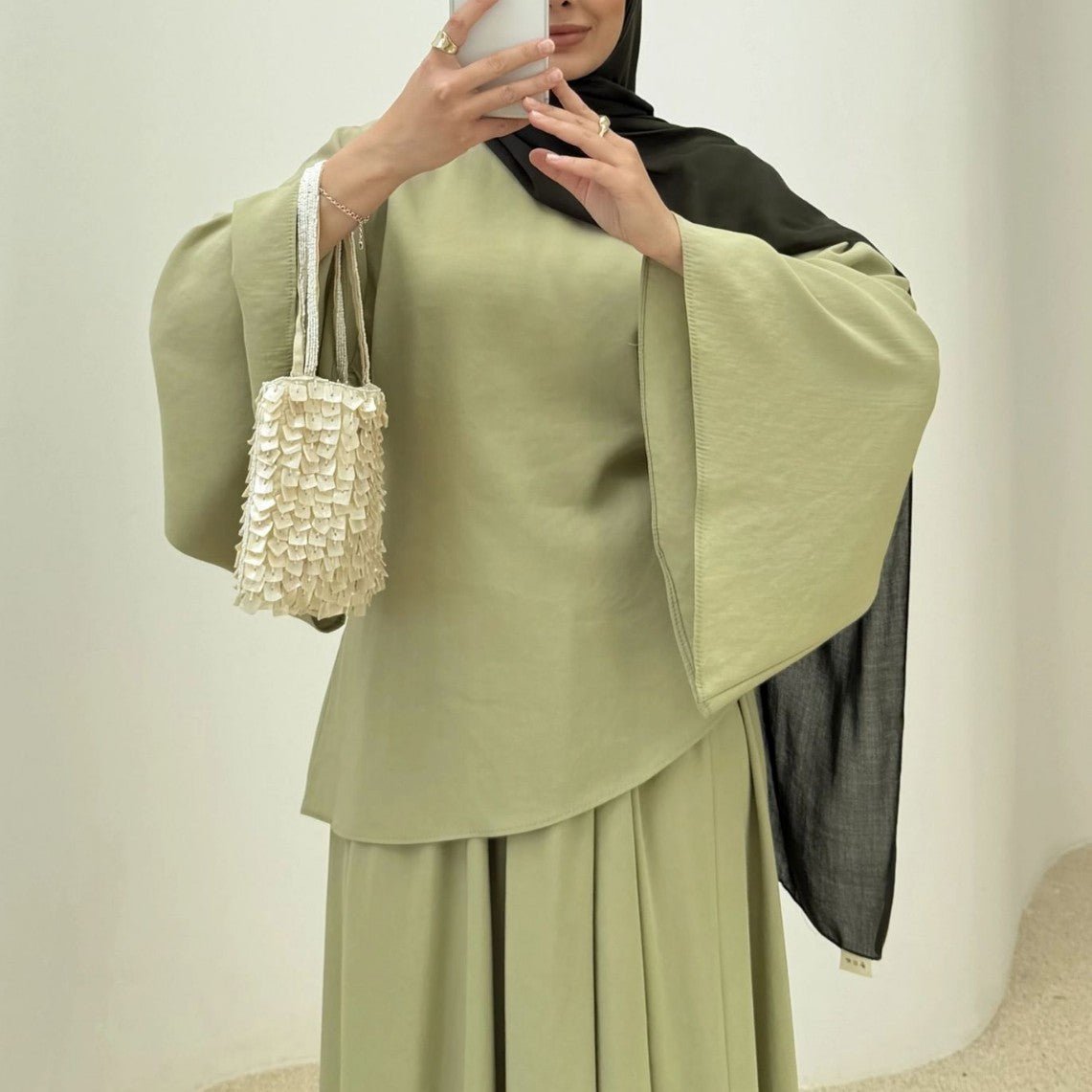 Bell Sleeve Back-Tie Top & A-Line Maxi Skirt Set(MS469)