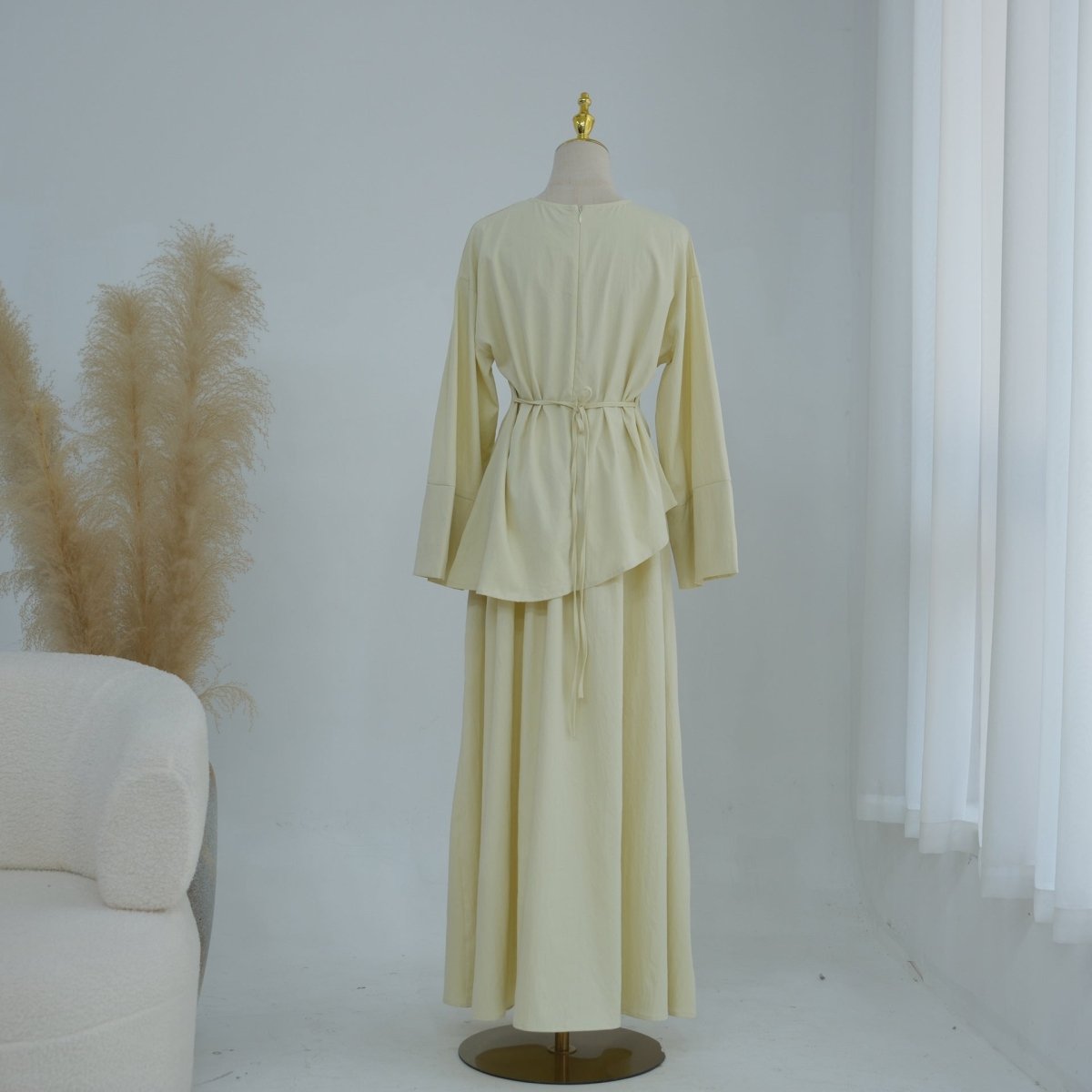 Bell Sleeve Back-Tie Top & A-Line Maxi Skirt Set(MS469)
