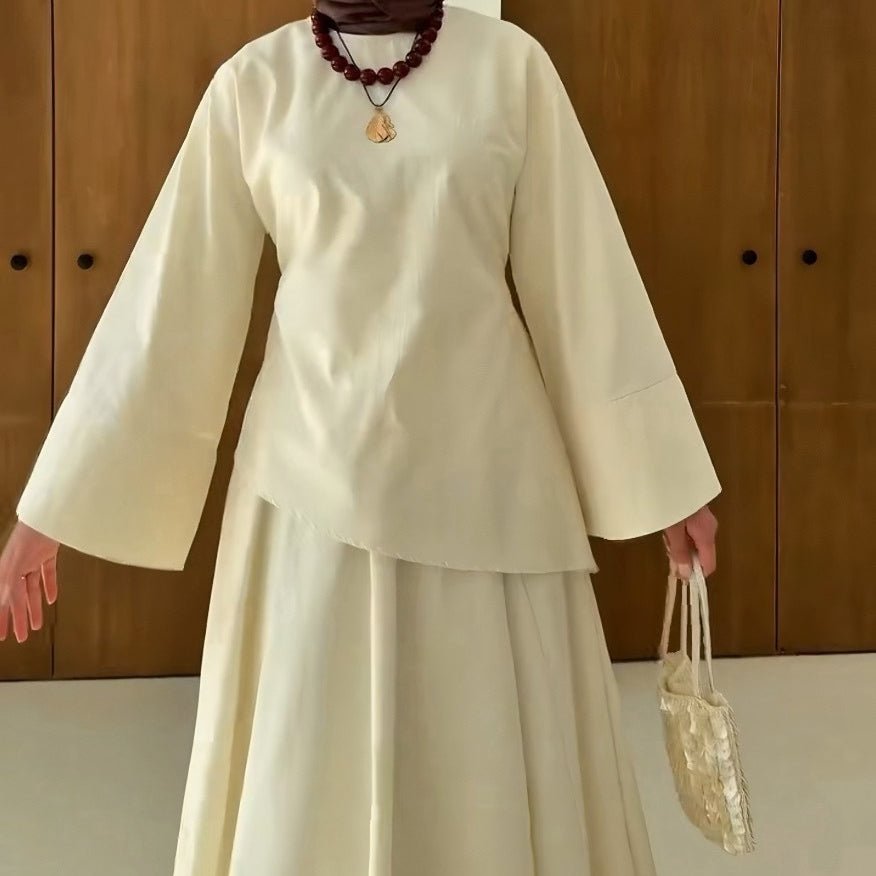 Bell Sleeve Back-Tie Top & A-Line Maxi Skirt Set(MS469)