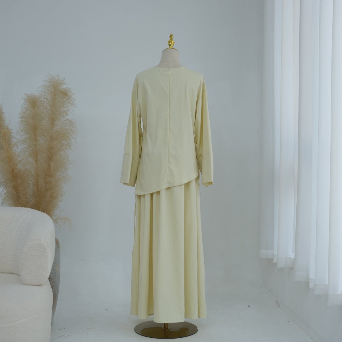 Bell Sleeve Back-Tie Top & A-Line Maxi Skirt Set(MS469)