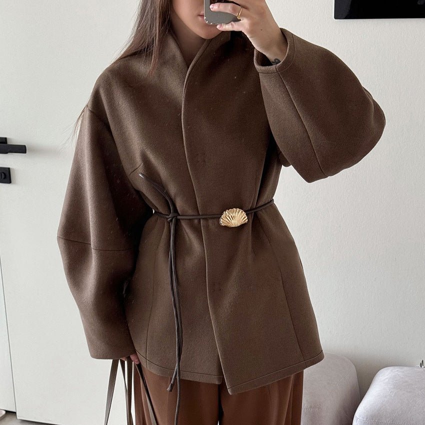 Belted Wool Coat with Shell Brooch(MS255)