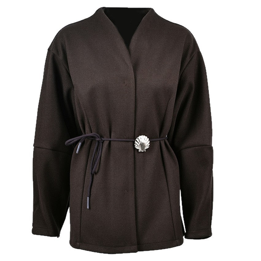 Belted Wool Coat with Shell Brooch(MS255)