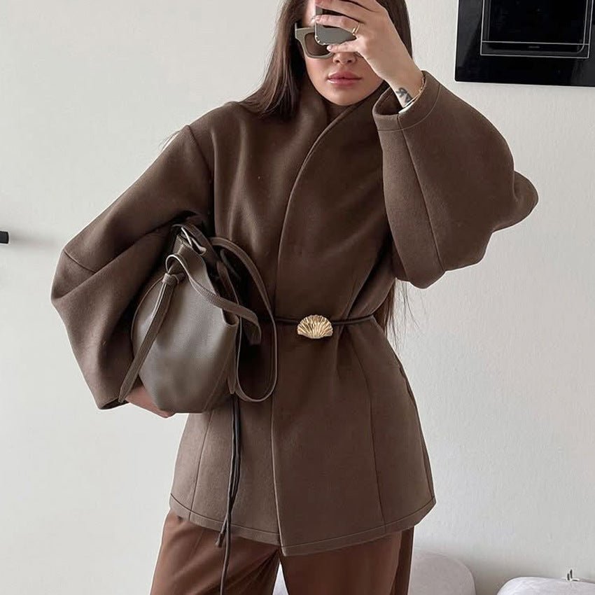 Belted Wool Coat with Shell Brooch(MS255)