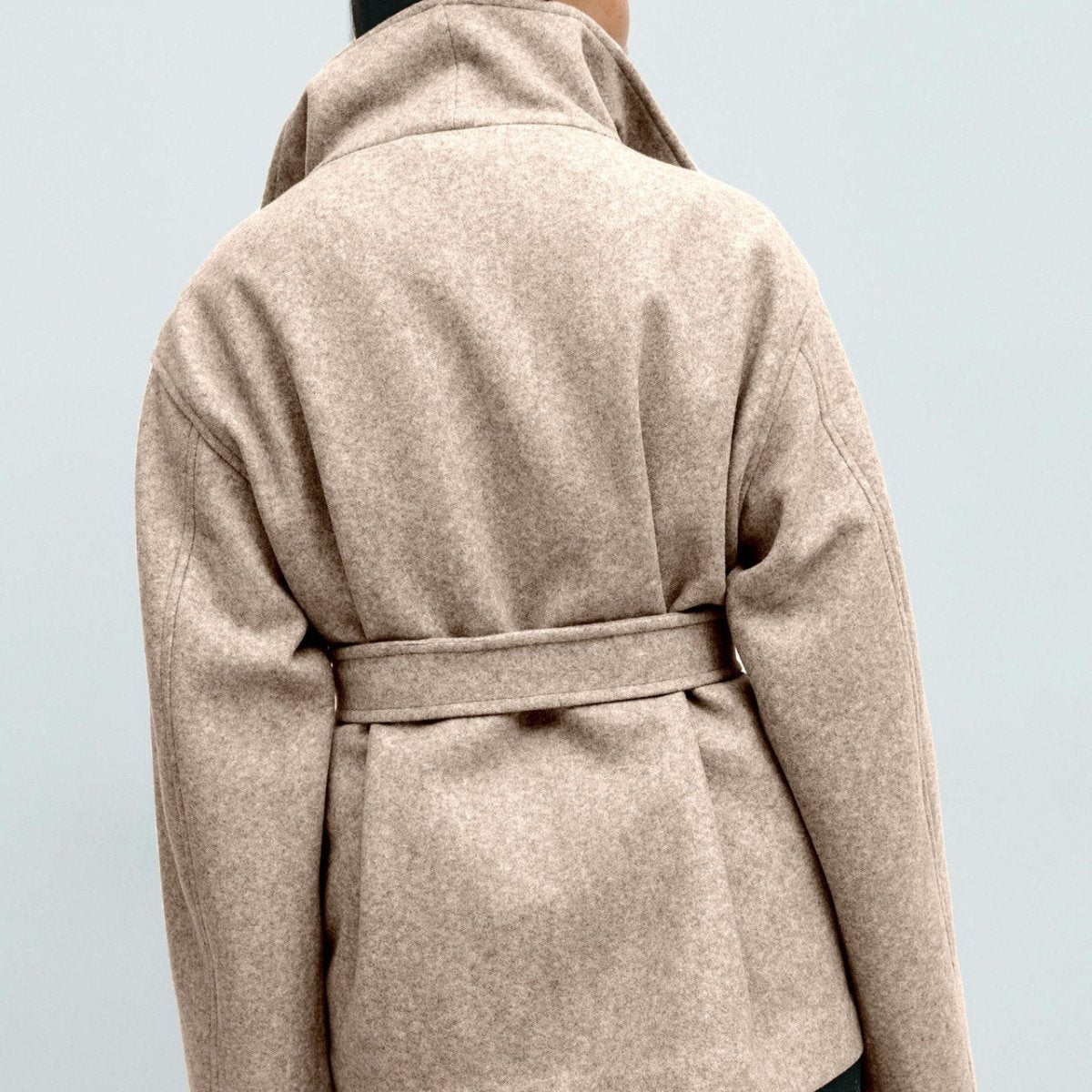 Belted Wrap Coat with Wide Collar | Double-Faced Wool Blend Jacket(MS254)