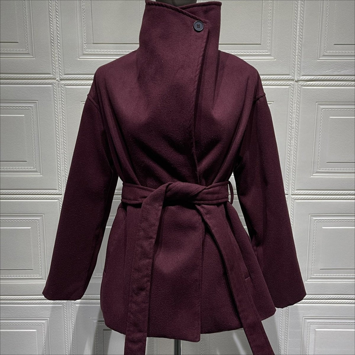 Belted Wrap Coat with Wide Collar | Double-Faced Wool Blend Jacket(MS254)