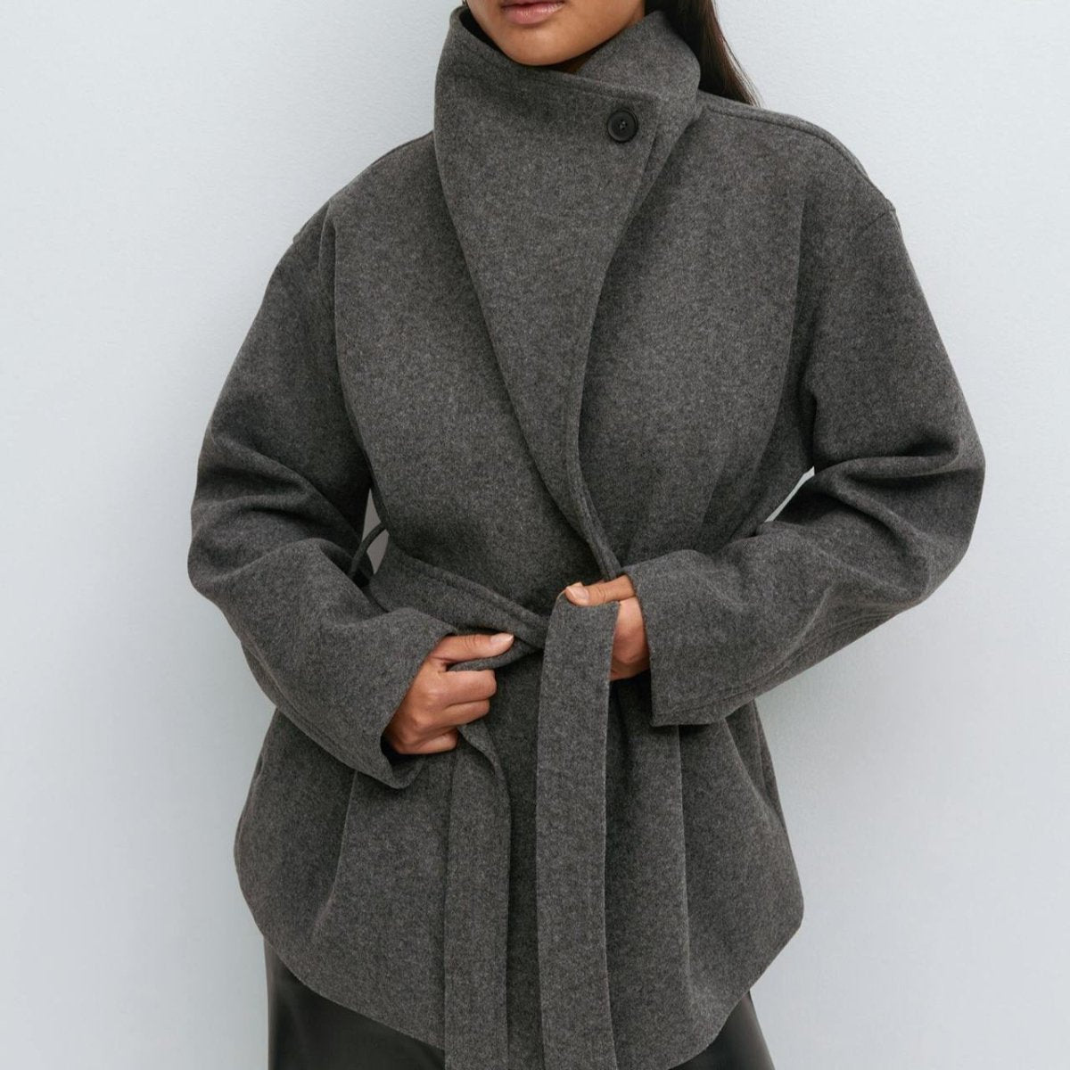 Belted Wrap Coat with Wide Collar | Double-Faced Wool Blend Jacket(MS254)