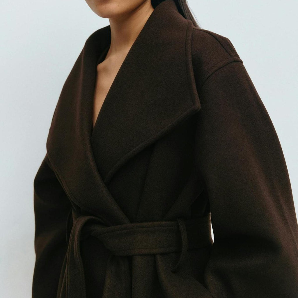 Belted Wrap Coat with Wide Collar | Double-Faced Wool Blend Jacket(MS254)