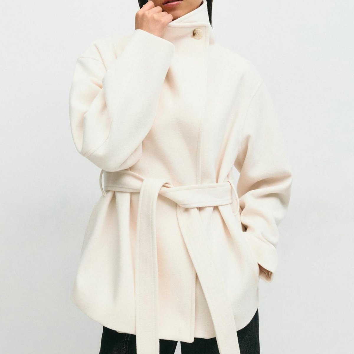 Belted Wrap Coat with Wide Collar | Double-Faced Wool Blend Jacket(MS254)