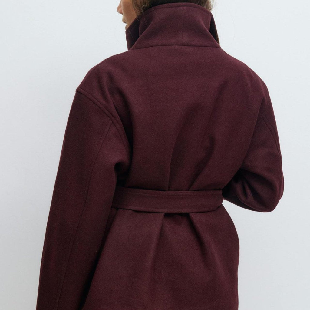 Belted Wrap Coat with Wide Collar | Double-Faced Wool Blend Jacket(MS254)