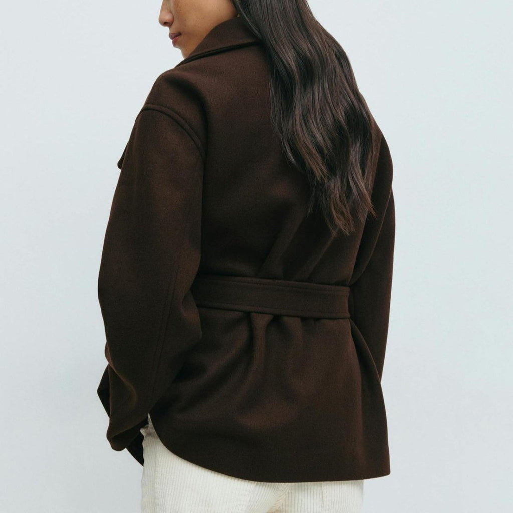 Belted Wrap Coat with Wide Collar | Double-Faced Wool Blend Jacket(MS254)