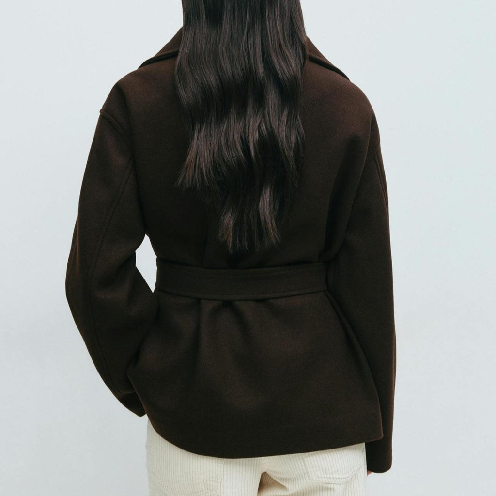 Belted Wrap Coat with Wide Collar | Double-Faced Wool Blend Jacket(MS254)