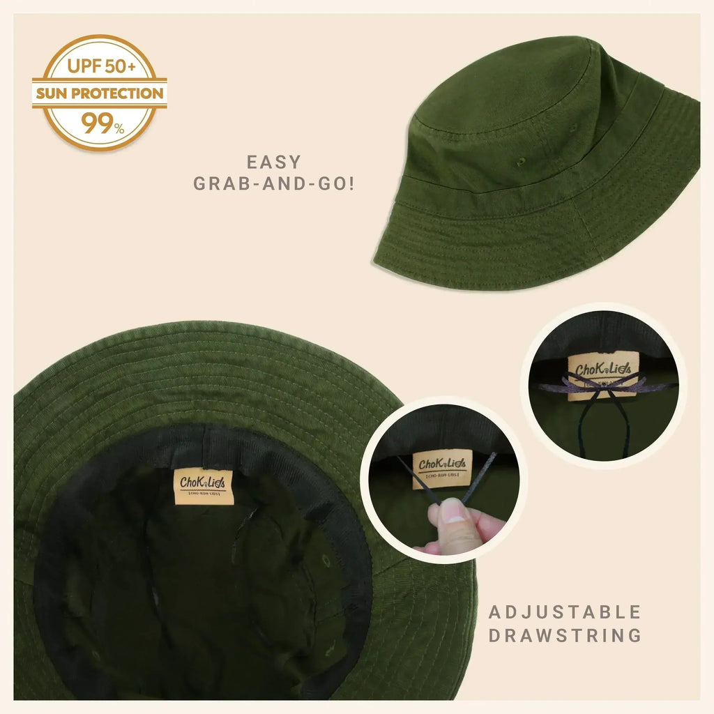 Canvas Bucket Hat - Washed Cotton Moldable Brim - UPF Sun Protection