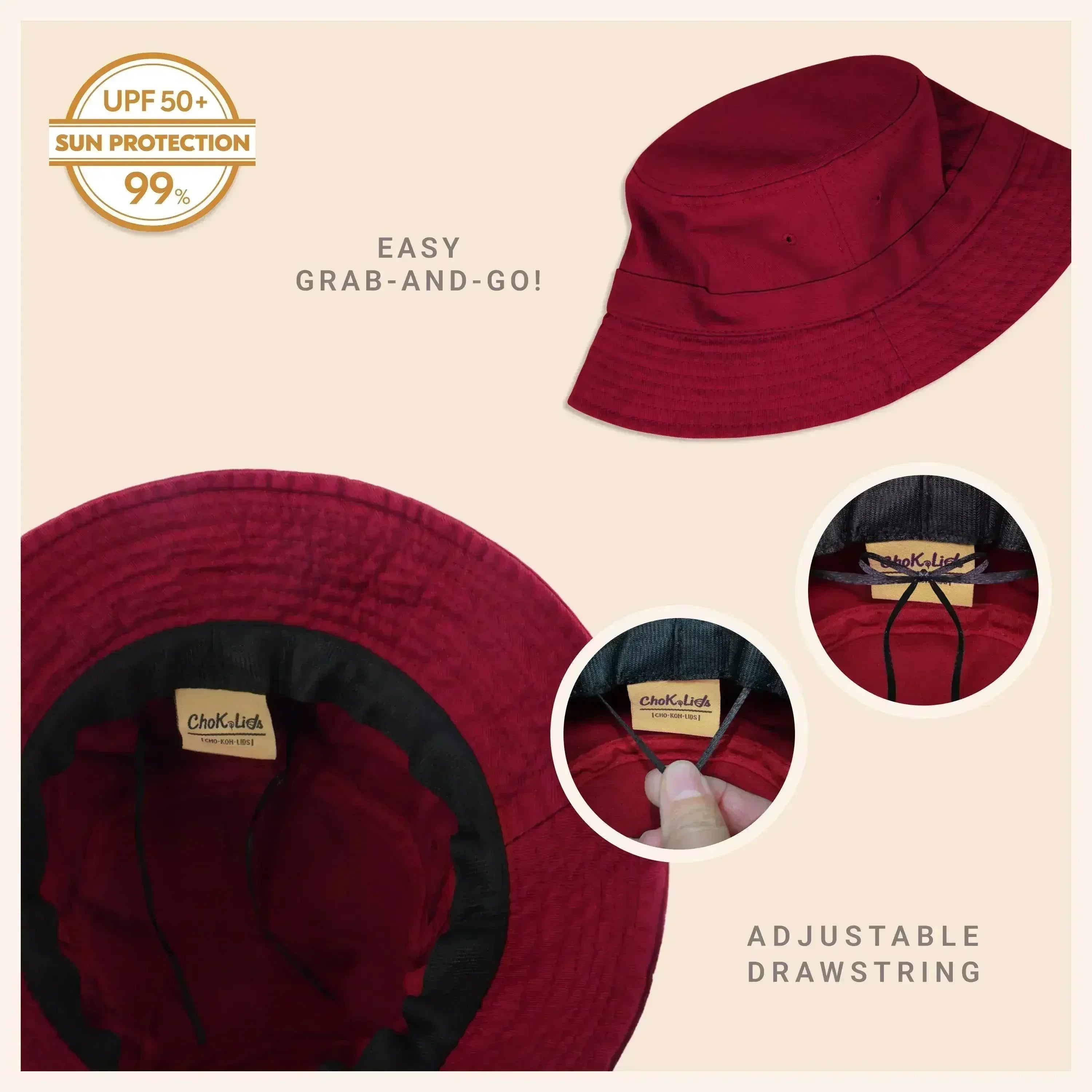 Canvas Bucket Hat - Washed Cotton Moldable Brim - UPF Sun Protection