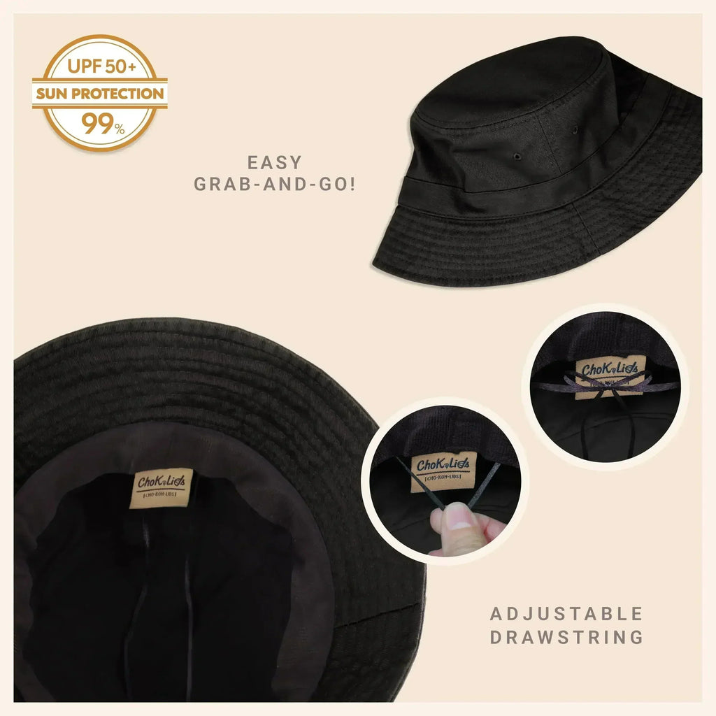 Canvas Bucket Hat - Washed Cotton Moldable Brim - UPF Sun Protection