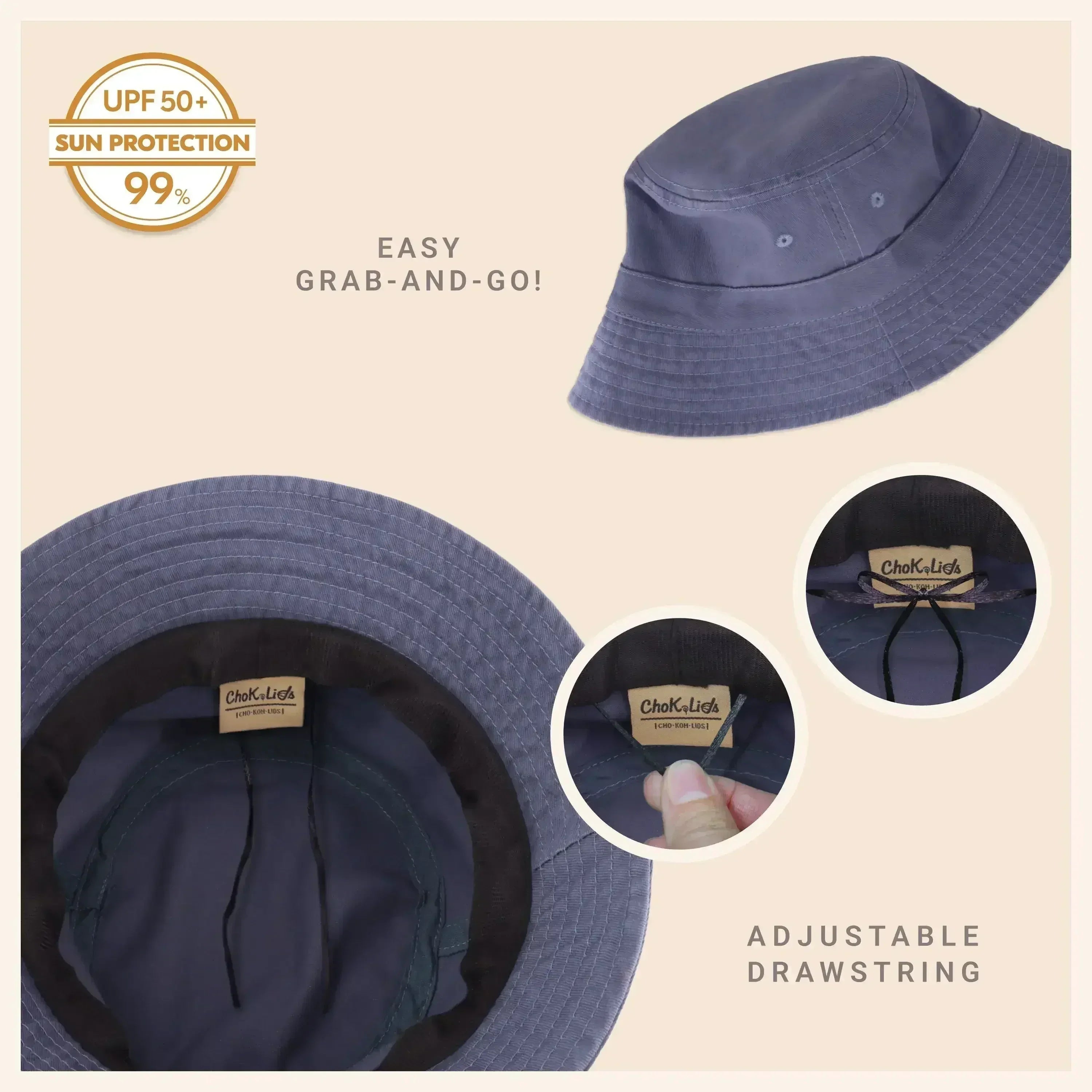 Canvas Bucket Hat - Washed Cotton Moldable Brim - UPF Sun Protection