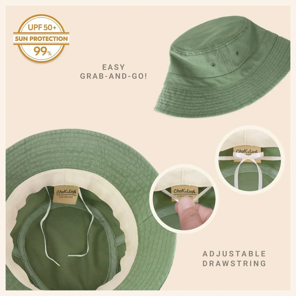 Canvas Bucket Hat - Washed Cotton Moldable Brim - UPF Sun Protection