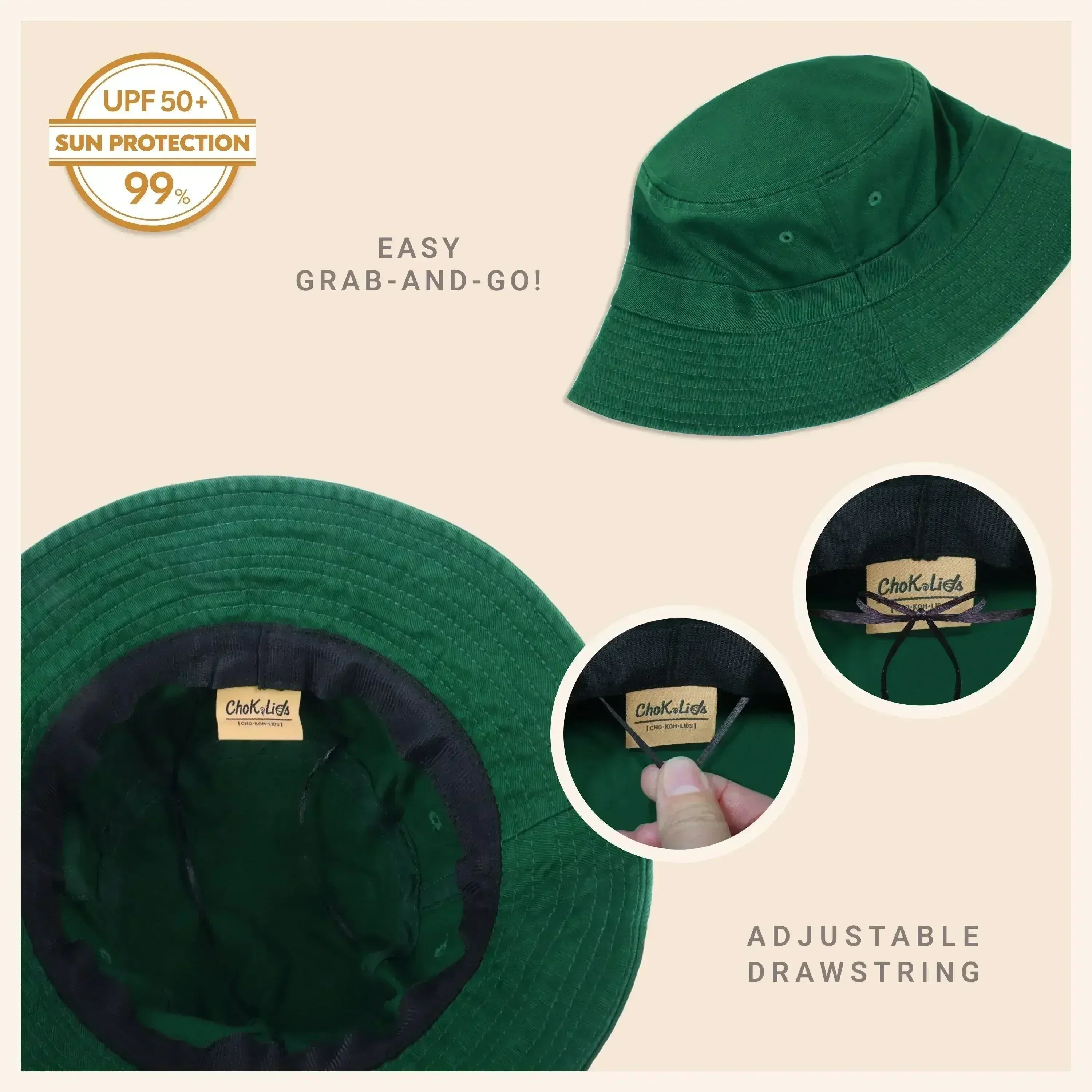 Canvas Bucket Hat - Washed Cotton Moldable Brim - UPF Sun Protection