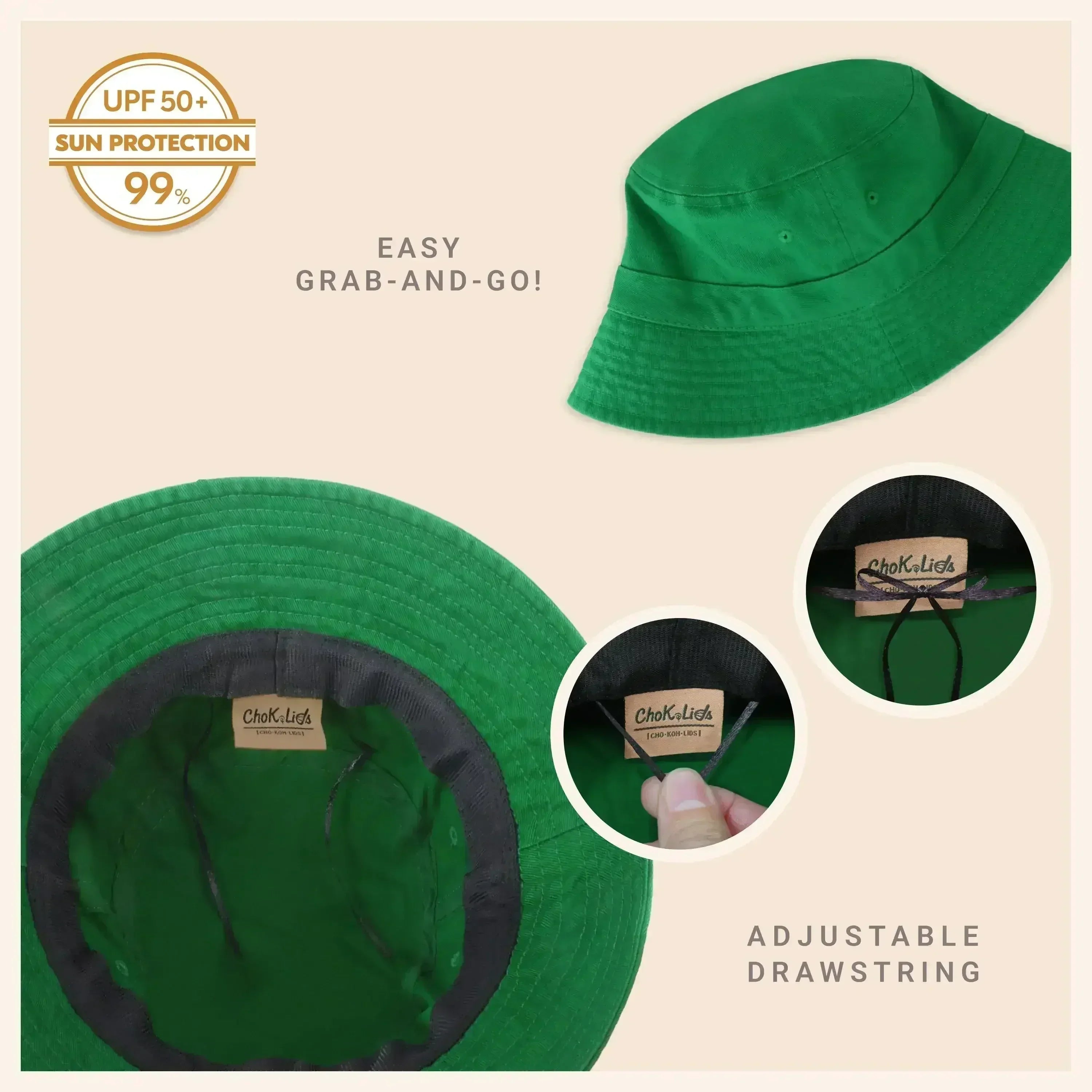 Canvas Bucket Hat - Washed Cotton Moldable Brim - UPF Sun Protection