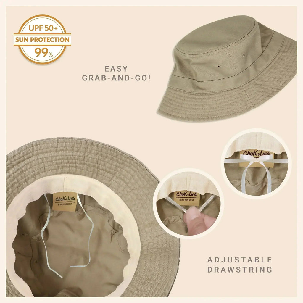 Canvas Bucket Hat - Washed Cotton Moldable Brim - UPF Sun Protection