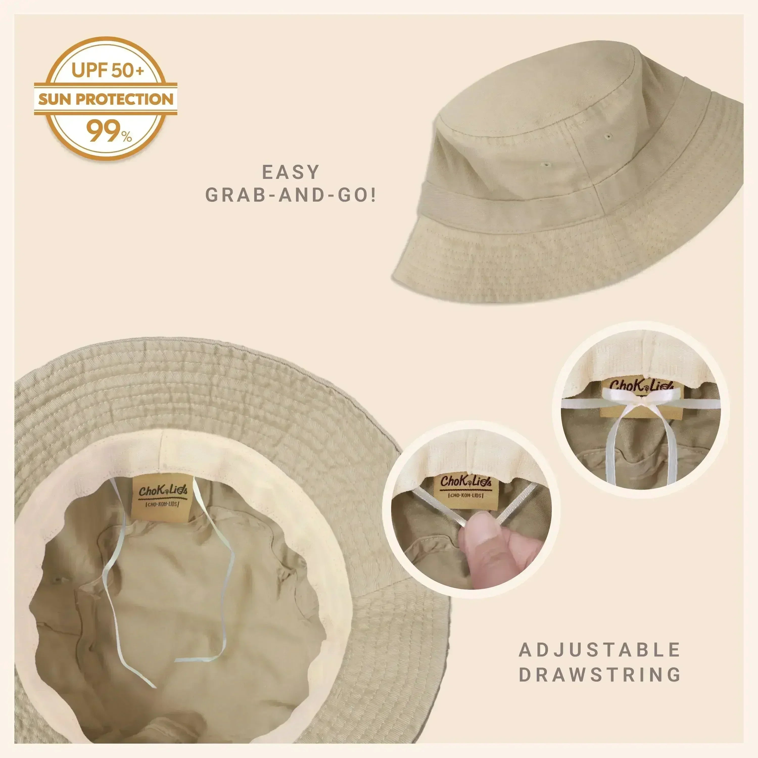 Canvas Bucket Hat - Washed Cotton Moldable Brim - UPF Sun Protection