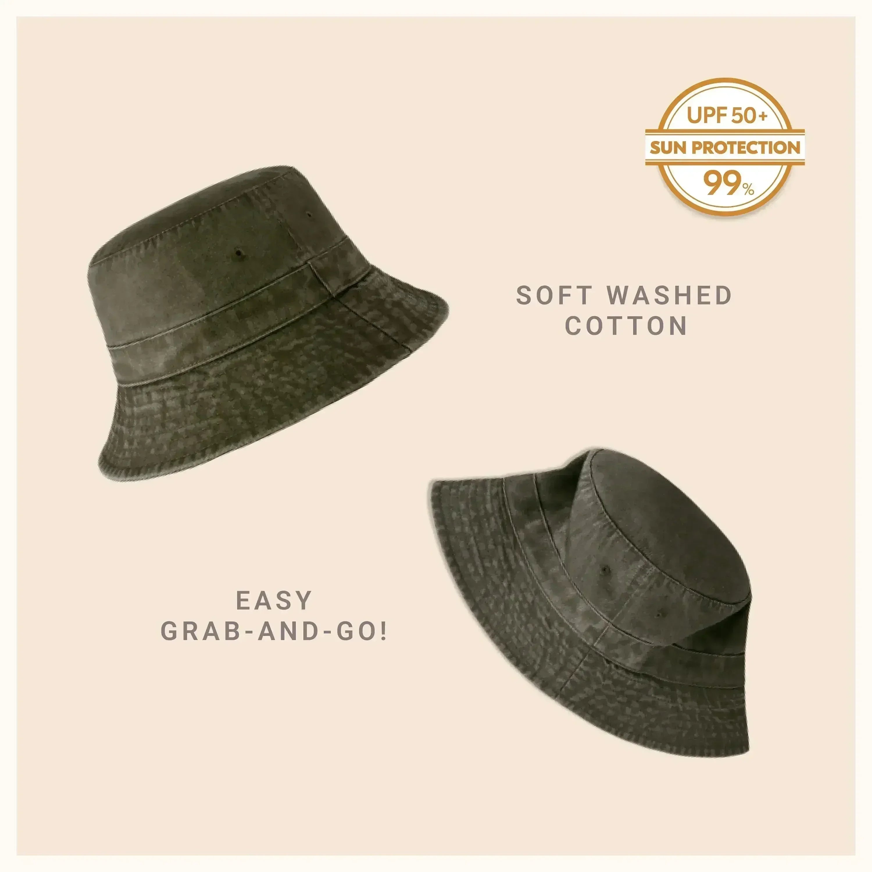 Canvas Bucket Hat - Washed Cotton Moldable Brim - UPF Sun Protection