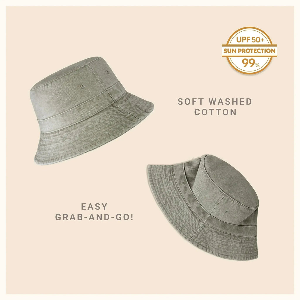 Canvas Bucket Hat - Washed Cotton Moldable Brim - UPF Sun Protection