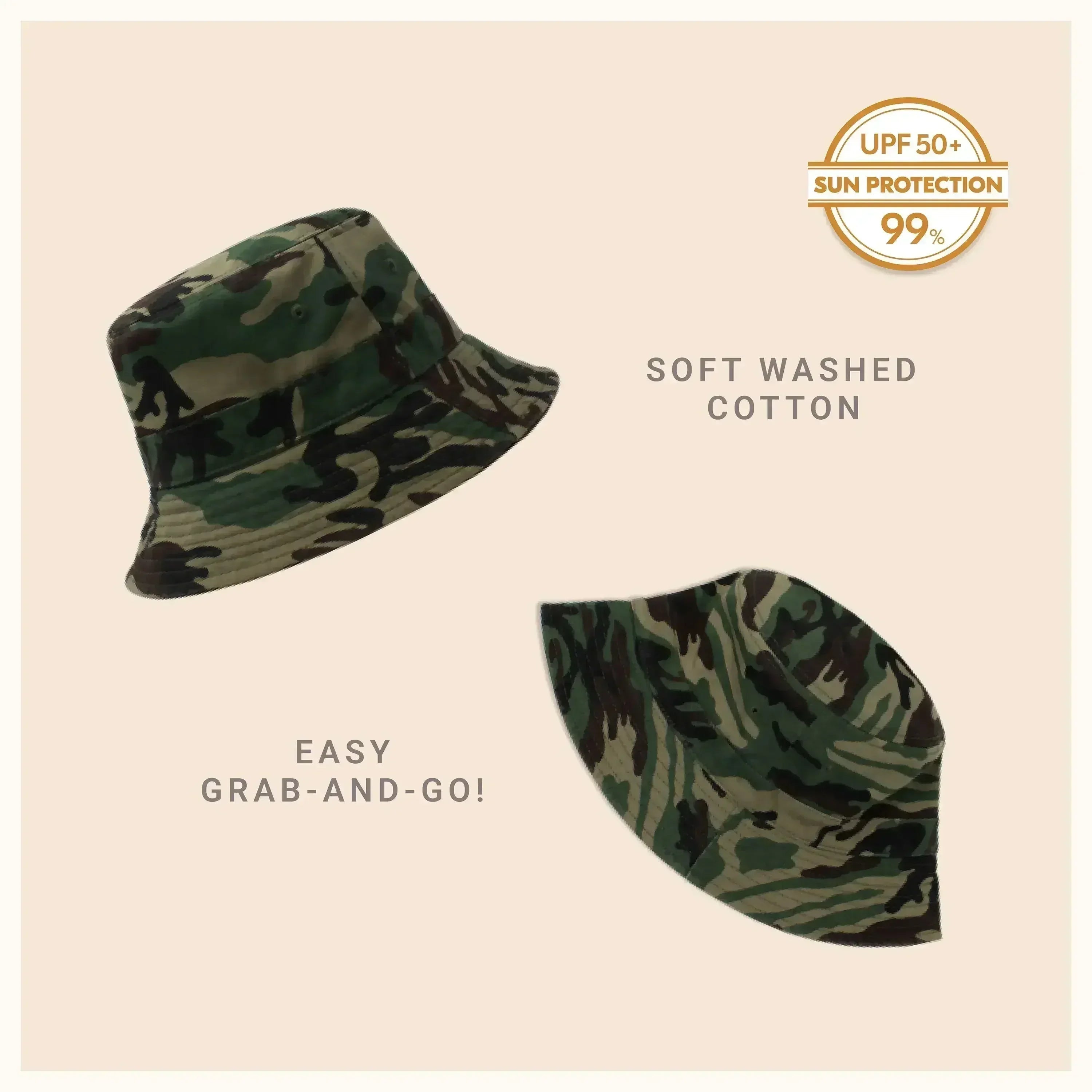 Canvas Bucket Hat - Washed Cotton Moldable Brim - UPF Sun Protection