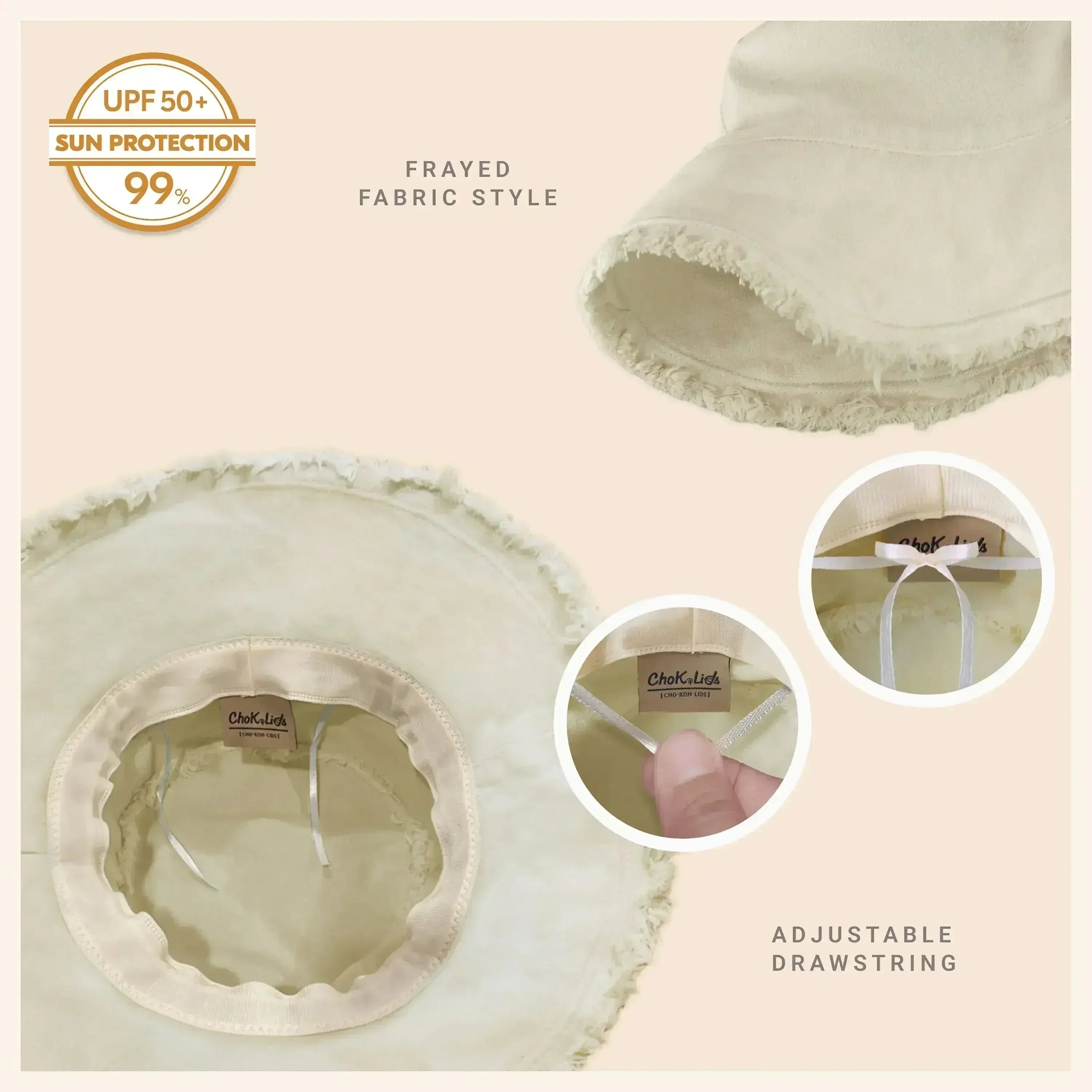 Frayed Bucket Hat - Wide Brim Cotton - UPF 50+ Sun Protection - One Size