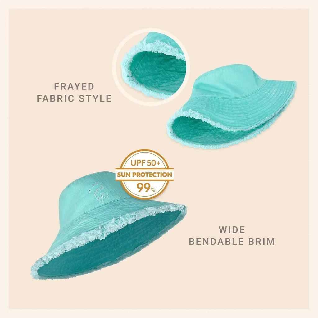 Frayed Bucket Hat - Wide Brim Cotton - UPF 50+ Sun Protection - One Size